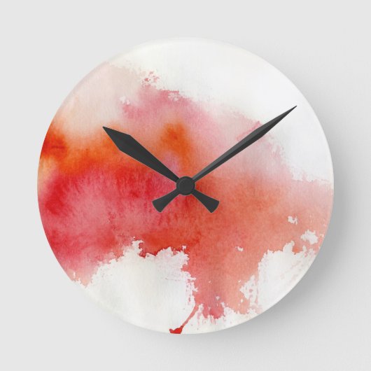 Horloge Ronde Tache rouge, peint à la main abstrait d'aquarelle (Recto)