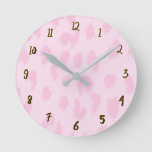 Horloge Ronde Taches de léopard Imprimé Guépard Rose Clair Perso