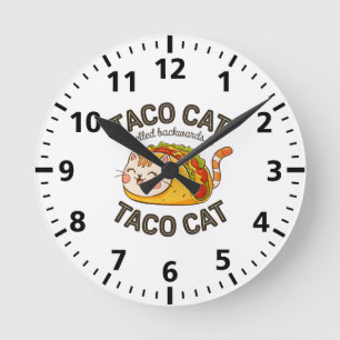 Horloge Ronde Taco Chat Écrit À L'Arrière Est Taco Chat Cute Fel