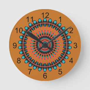 Horloge Ronde Tan & Turquoise Sud-Ouest BOHO Mandala