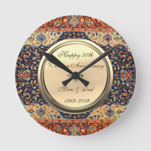 Horloge Ronde Tapis Persan Diamant 50e Anniversaire de Mariage