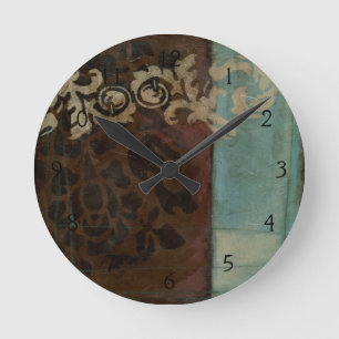 Horloge Ronde Tapisserie Abstraite Damask par Jennifer Goldberge