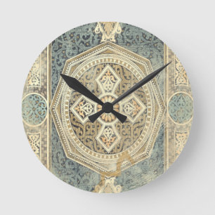 Horloge Ronde Tapisserie ornementale avec design géométrique orn
