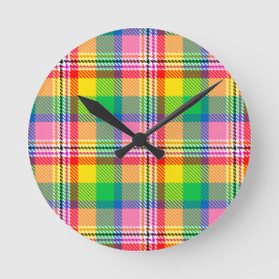 Horloge Ronde Tartan vert rose