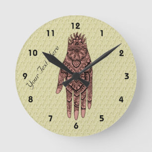 Horloge Ronde Tatouage à main rose Mehndi