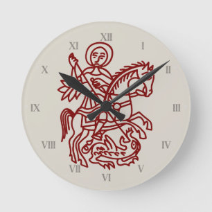 Horloge Ronde Tatouage du dragon de Saint-Georges et croix de Jé