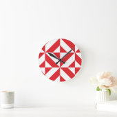 Horloge Ronde Tchry Red Geometric Deco Cube Pattern (Maison)