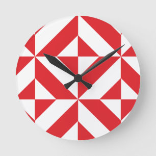 Horloge Ronde Tchry Red Geometric Deco Cube Pattern