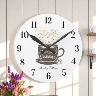 Horloge Ronde Tea Cup Brown blanc Inspiration Citation
