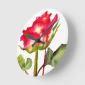 Horloge Ronde Tea hybride Rose aquarelle moderne fleurie art (Angle)
