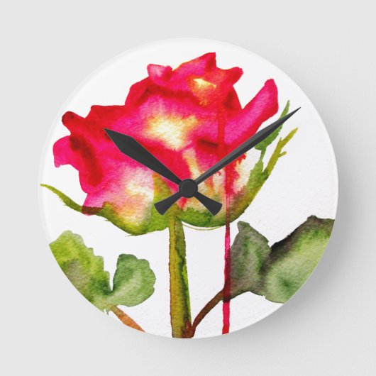 Horloge Ronde Tea hybride Rose aquarelle moderne fleurie art (Recto)
