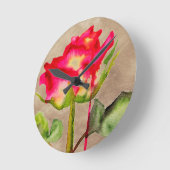 Horloge Ronde Tea hybride Rose aquarelle moderne fleurie art (Angle)