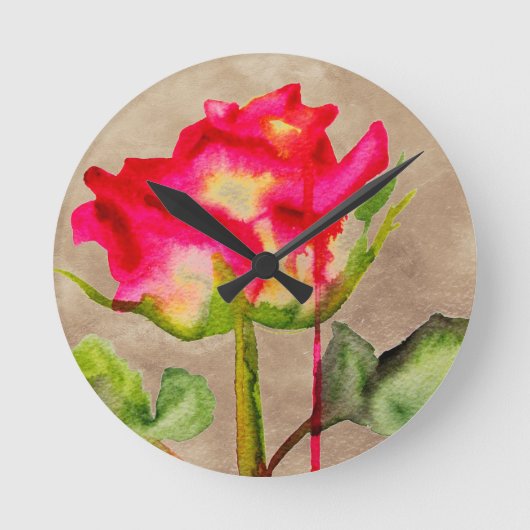 Horloge Ronde Tea hybride Rose aquarelle moderne fleurie art (Recto)
