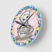 Horloge Ronde Teacup Kitten Chat (Angle)
