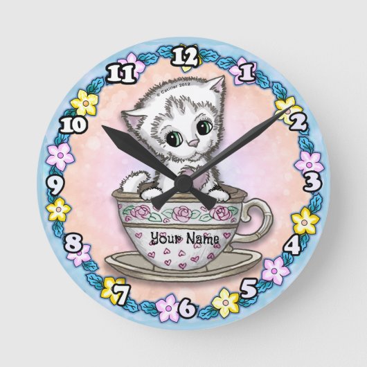 Horloge Ronde Teacup Kitten Chat (Recto)