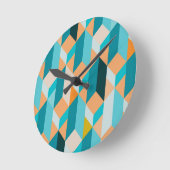Horloge Ronde Teal And Orange Shapes Pattern (Angle)