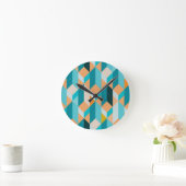 Horloge Ronde Teal And Orange Shapes Pattern (Maison)