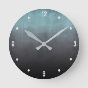 Horloge Ronde Teal gris noir Moderne Abstrait rustique ombré