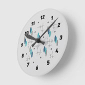 Horloge Ronde Teal Ovals et Starbursts (Angle)