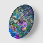Horloge Ronde Teal Peacocks Peacock French Acrylic Wall Clock (Angle)