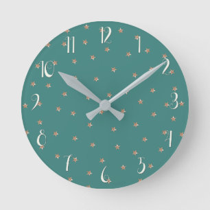 Horloge Ronde Teal & Rose Gold Pink Glittery Stars Starry