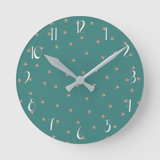 Horloge Ronde Teal & Rose Gold Pink Glittery Stars Starry  (Recto)