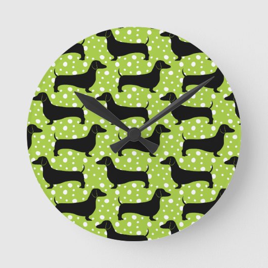 Horloge Ronde Teckels verts de polka (Recto)