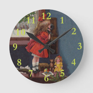 Horloge Ronde Téléphone de Noël Vintage