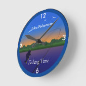 Horloge Ronde  "Temps de pêche" Détente scène de pêche  (Angle)
