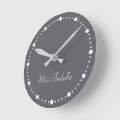 Horloge Ronde Tendance Couleur Ardoise Gris Blanc Points Nom Hor (Angle)