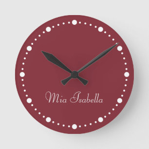 Horloge Ronde Tendance Couleur Crimson Rouge Blanc Points Horlog