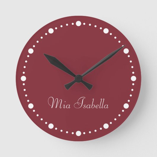 Horloge Ronde Tendance Couleur Crimson Rouge Blanc Points Horlog (Recto)