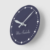 Horloge Ronde Tendance Couleur Marine Bleu Blanc Points Nom Horl (Angle)
