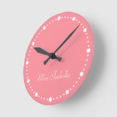 Horloge Ronde Tendance Couleur pastèque rose blanc points Horlog (Angle)
