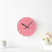Horloge Ronde Tendance Couleur pastèque rose blanc points Horlog (Maison)