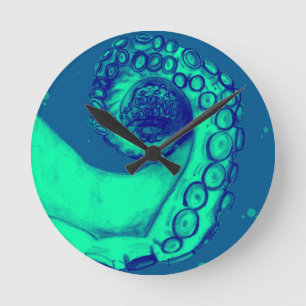 Horloge Ronde Tentacle de la pieuvre marine turquoise et marine