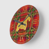 Horloge Ronde Terrier écossais en or et plaid (Angle)