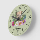 Horloge Ronde Terrier Roue À Fleurs Et Nom (Angle)