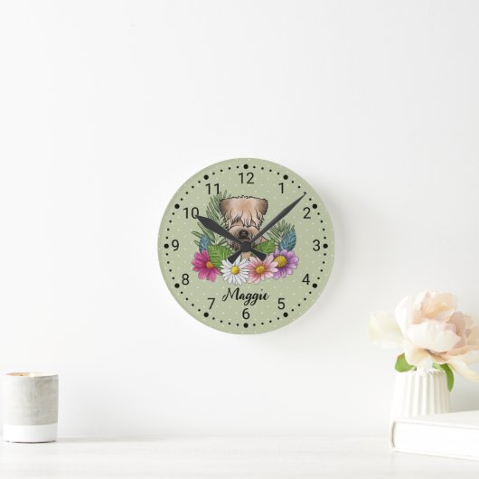 Horloge Ronde Terrier Roue À Fleurs Et Nom (Maison)