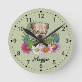 Horloge Ronde Terrier Roue À Fleurs Et Nom (Recto)