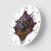 Horloge Ronde Tête Alien - violet avec points (Angle)
