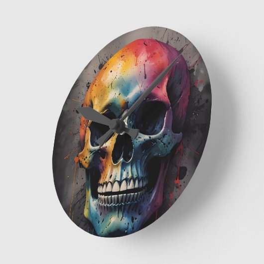 Horloge Ronde Tête de couleur crâne (Angle)