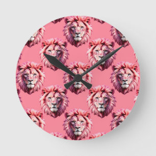 Horloge Ronde Tête de lion rose motif animal design rose