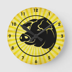 Horloge Ronde Tête de porc ; Jaune