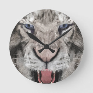 Horloge Ronde Tête de Tigre Blanc Esthétique Faunique