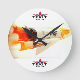 Horloge Ronde "TeXit Coin Rocket Ship avec logo