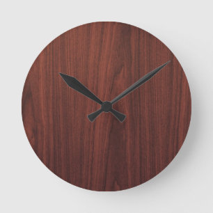 Horloge Ronde Texture en bois d'acajou