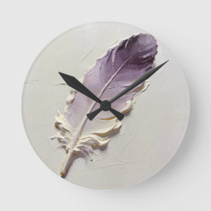Horloge Ronde Texture Impasto 3D Plume Violet Élégant Minimalist