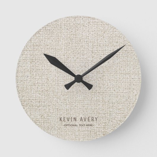 Horloge Ronde Texture personnalisée en lin beige (Recto)