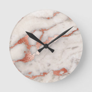 Horloge Ronde Texture rose en marbre d'or